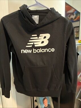 New Balance Boy’s Black Crewneck Hoodie with White Logo